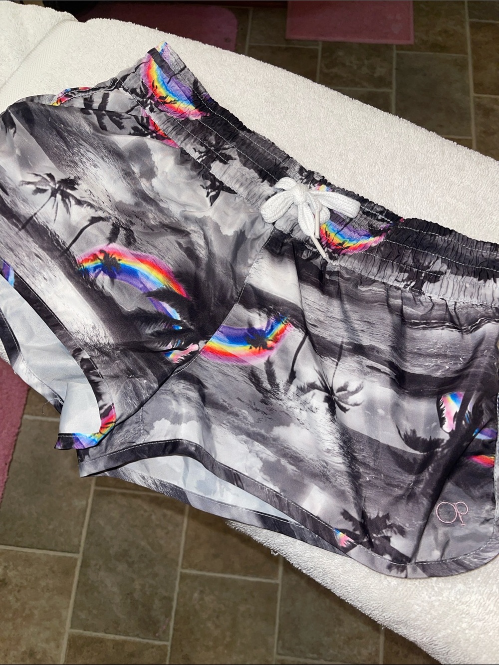 Women's op Rainbow Palm Print Running Shorts - Gray